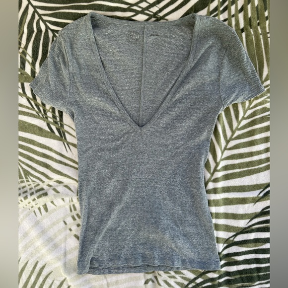 Urban Outfitters Deep V-Neck Tee in Gray - Picture 1 of 3